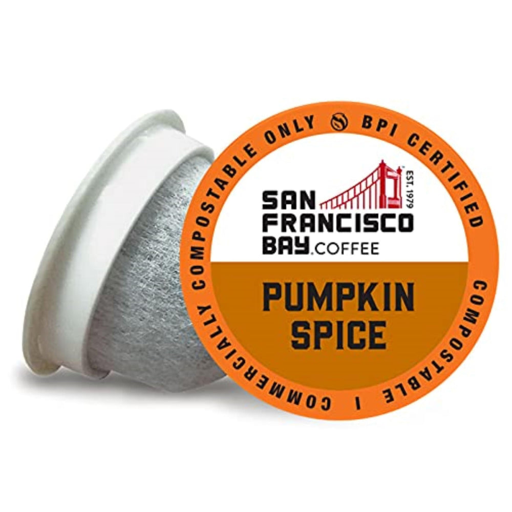 San Francisco Bay pumpkin spice OneCup pod in compostable packaging for easy, eco-friendly mornings