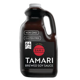 San-J Gluten Free Tamari bottle highlighting rich umami for marinades.