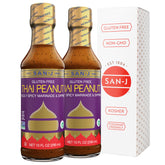 San-J Gluten Free Thai Peanut Sauce bottle highlighting gluten-free and value 2-pack