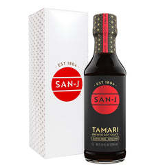 San-J Tamari gluten-free bottle, 10 oz, ideal for marinades and dipping