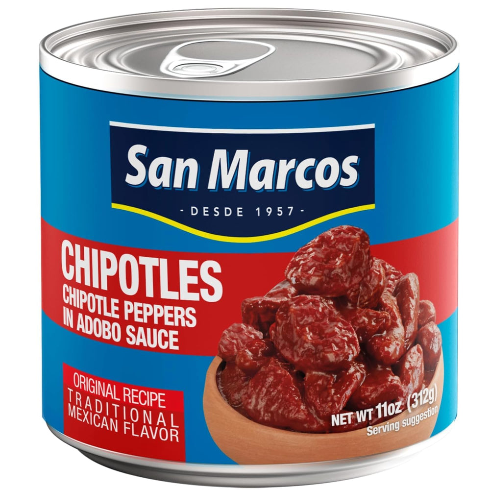 San Marcos Chipotle Adobo Sauce bottle for smoky flavor in tacos, stews, and marinades