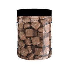 Sanders milk chocolate sea salt caramels tub on counter ready to enjoy