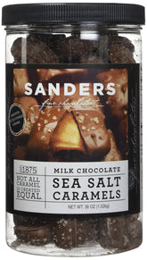 Sanders Milk Chocolate with Sea Salt jar close-up, creamy texture for sharing.