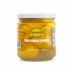 Sanniti mini preserved lemons jar close-up showing vibrant rind for quick flavor boosts