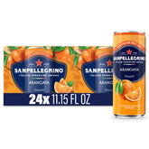 Sanpellegrino Aranciata can with bright orange sparkle, ideal for an afternoon refreshment.