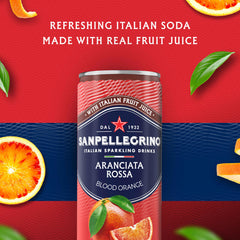 Aranciata Rossa label highlights real orange juice and natural flavors