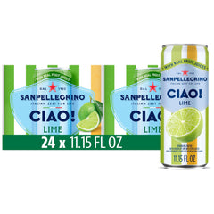 Sanpellegrino CIAO Lime can front view, crisp lime flavor for a refreshing break.