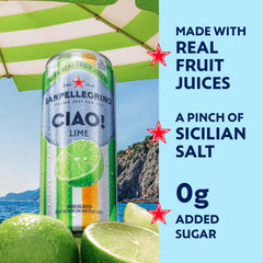 Sanpellegrino CIAO Lime glass with ice, bright citrus notes in every sip.