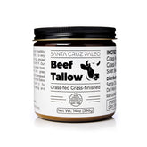 Santa Cruz Paleo Beef Tallow jar close-up shows pure, versatile fat for cooking and skincare.