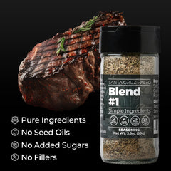 Santa Cruz Paleo Seasoning Blend sprinkled on steak for a balanced aromatic crust.
