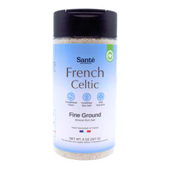 Sante Naturelle Celtic Salt canister displays fine crystals ideal for finishing dishes.