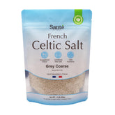 Sante Naturelle Celtic Salt Grey Coarse bottle closeup showing unrefined crystals for cooking.