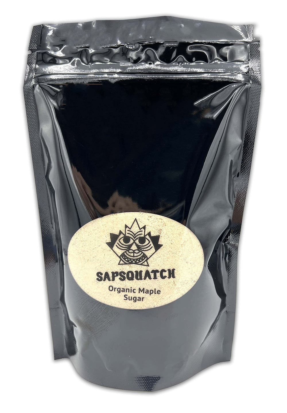 Sapsquatch Organic Maple Sugar package on counter for everyday sweetness.