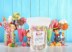Closeup of Sarah's Candy Factory spice drops texture, chewy and colorful