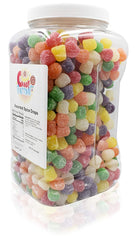Sarah's Candy Factory assorted spice drops jar closeup, chewy texture hints at satisfying snack.