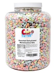 Sarah's Candy Factory dehydrated marshmallow bits in a jar, convenient for quick toppings and freshness.