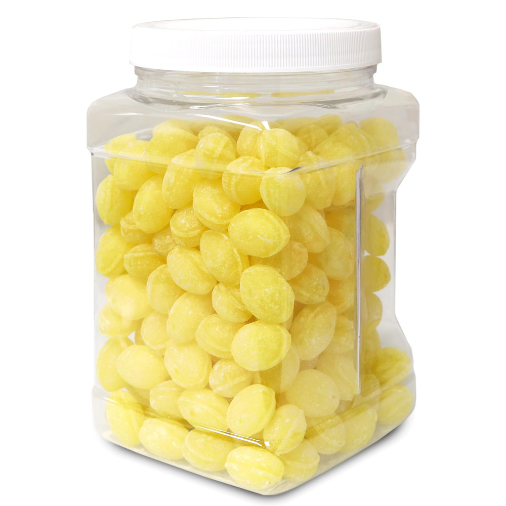 Sarah's Candy Factory sanded lemon drops in a jar, ideal for gifting and entertaining guests.