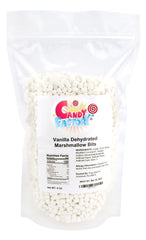 Sarah's Candy Factory vanilla mini dehydrated marshmallow bits in a resealable bag for freshness.