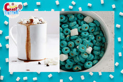Sarah's Candy Factory marshmallows pouring into hot cocoa