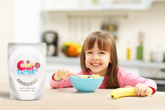 Vanilla mini marshmallow bits sprinkled on cereal by Sarah's Candy Factory