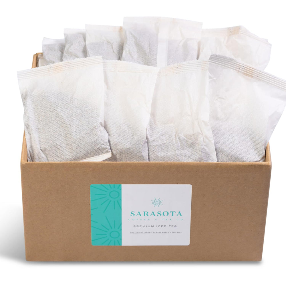 Sarasota Tea 1-gallon tea bags ready for quick, flavorful iced tea at home.