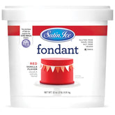 Satin Ice Fondant Red 2 lb packaging for easy storage and cake prep.
