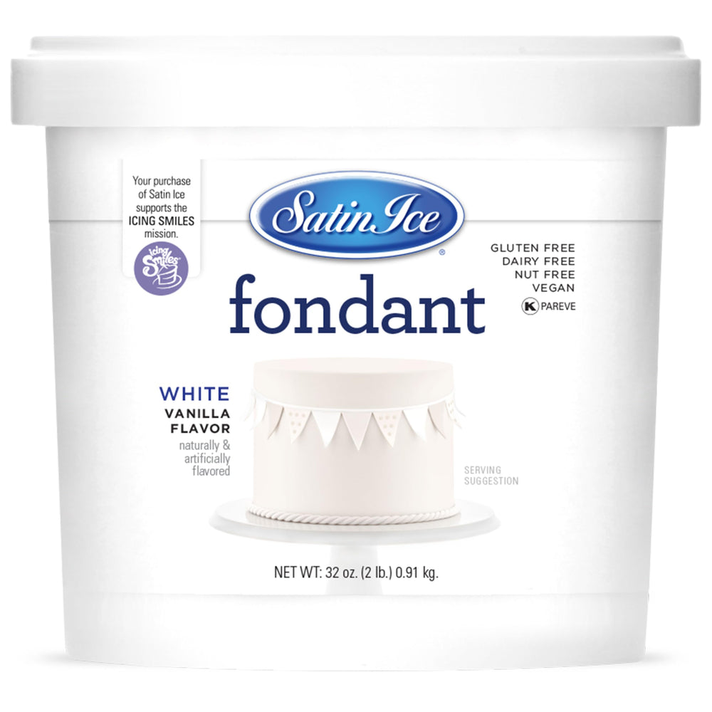 Satin Ice fondant white 2lb bag for cake decorating with premium flavors.