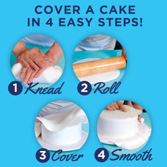 Satin Ice fondant white smooth finish on cake surfaces.