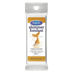 Satin Ice Gold Shimmer Fondant vanilla roll provides a smooth cake finish