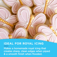 Satin Ice Meringue Powder piping royal icing on cookies