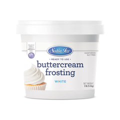 Satin Ice white buttercream frosting spreads evenly for quick cake coverage.