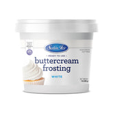 Satin Ice white buttercream frosting spread for smooth cake coverage.