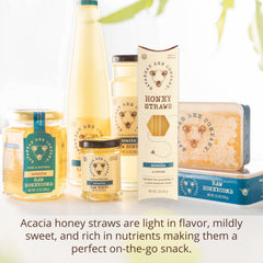 Savannah Bee honey straw produced in a gluten-free facility for clean production.