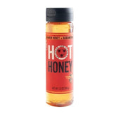 Savannah Bee Company hot honey bottle front showing gluten-free, pure honey and heat.