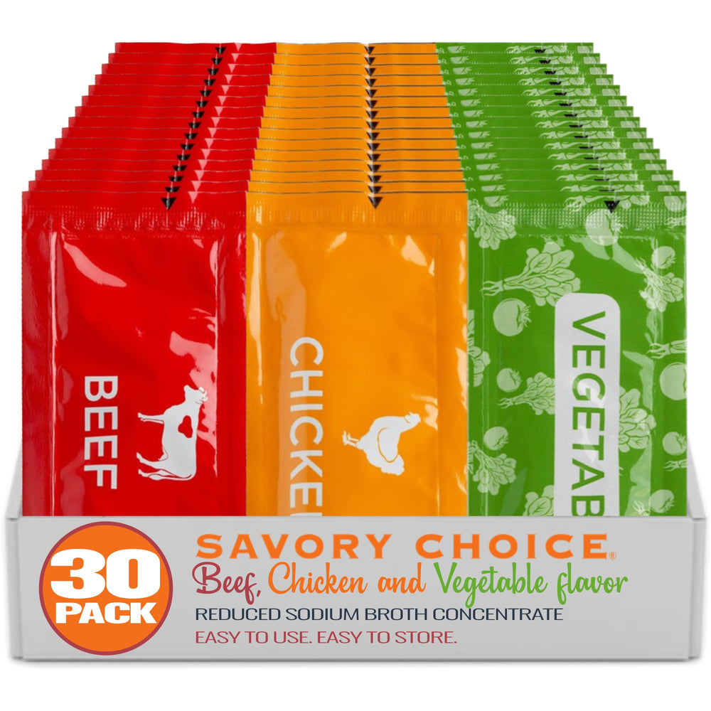 Savory Choice reduced-sodium broth packets ready to dissolve for quick meals