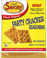 Savory Fine Foods Savory Saltine Original bottle-pour shows bold flavor for quick party snacks
