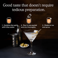 SAYSO mix in water glass demonstrates easy mocktail or cocktail prep.