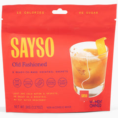 SaySO Old Fashioned tea bag infusion ready in glass for quick flavor.