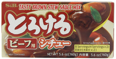 S&B Tasty Beef Stew Sauce Mix being poured enhances creamy sauce.