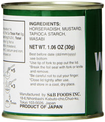 S&B Wasabi Powder spoon shows bright-green hue and versatile heat for sauces.