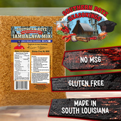 SBO Jambalaya Mix spice blend close-up for rich Cajun flavor.