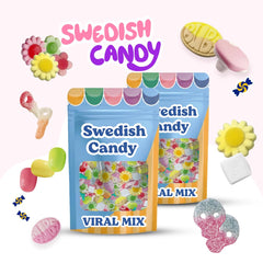 Scandylicious Swedish Candy Mix pouch on a table, great for party snack time.