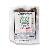 Schaller and Weber Landjaeger packaging shows a 10 oz smoked sausage for travel.