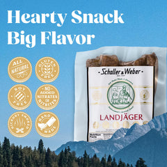 Whole Landjaeger log in vacuum-sealed package preserving freshness.