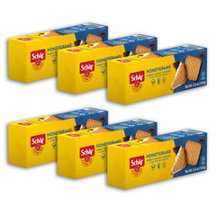 Schär Honeygram Crackers 6-Pack box, gluten-free snack for outdoor adventures.