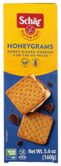 Schar Honeygrams packshot highlights gluten-free snacking convenience.