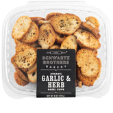 Schwartz Brothers Bakery garlic herb bagel chips arranged for dipping with cream cheese