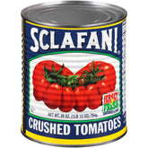 Sclafani crushed tomatoes pack front label, ideal for quick weeknight sauces.