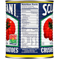 Close-up texture of Sclafani crushed tomatoes showing natural tomato chunks.