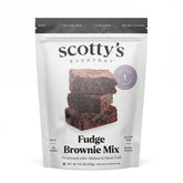 Scotty's Everyday Keto Fudge Brownie Mix packaging highlighting gluten-free and 1g net carbs, ideal for keto snacks.
